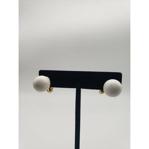 Vintage Clip On Earrings by MONET - White Lucite, Ball Style w/ Gold Tone